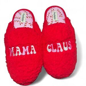 Dearfoams Women's Red "Mama Claus" Slippers Size Large 9/10